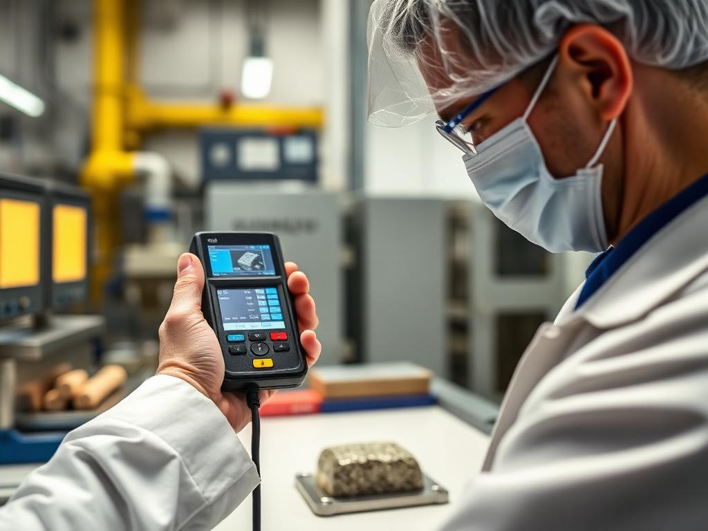 Technician running an XRF assay on a metal sample