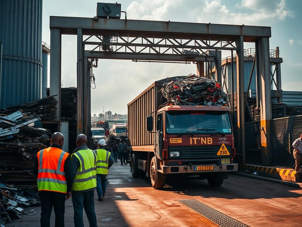 Trucks delivering material at the NUEF Technology yard weighbridge